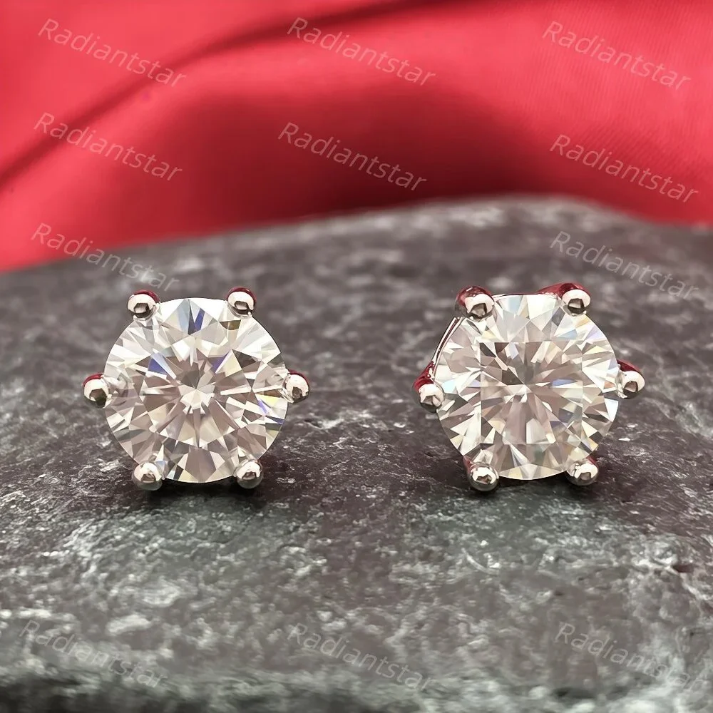 NEW Certified 2ct. t.w. Moissanite 6 Prong Solitaire Stud Earrings